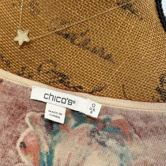 Chico’s Floral Spun Rayon V-Neck Rust Lightweight Sweater Size 0 Oversized Fit - Picture 5 of 5